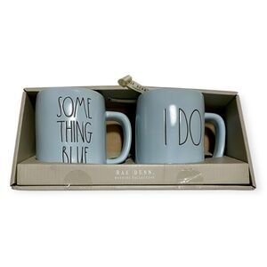 Rae Dunn Wedding Collection Some Thing Blue & I Do Blue Ceramic Mug Set of 2 NIB